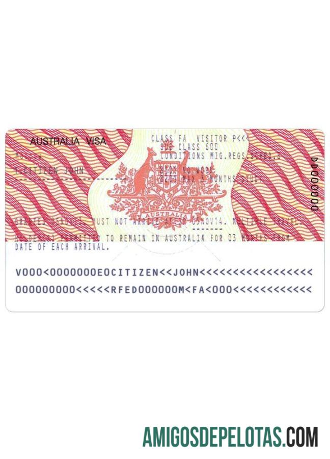 Visto para AUSTRÁLIA modelo